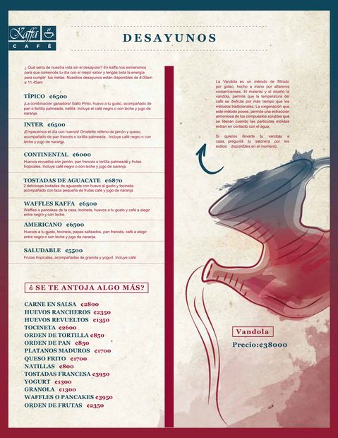 Página de desayunos del menú de Kaffa